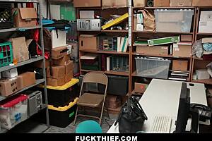 Busty lady officer mates with thief for hot sex in the office