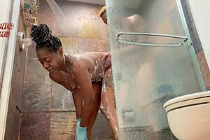 I had intense shower sex with an ebony babe in the morning, her big ass bent over in doggystyle.