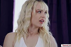 Busty milf and wife engage in rough oral licking and kissing with her secretary