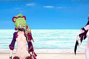 i watch genshin impact mmd with rosaria and kuki shinobu