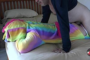 In cosplay, the Latina moans as she bends over for doggystyle, leading to messy creampie drippings