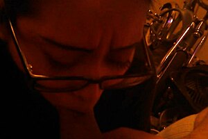 She's sucking my cock with deepthroat skills