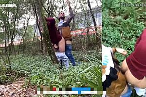 i'm in this wild gay threesome with big cocks bareback in public, cumshot everywhere