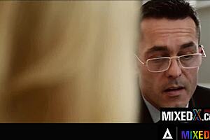 Stunning Blonde Misha Cross Seduces Boss in Lingerie. She Rides Him Wildly!