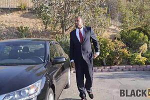 Blonde woman gives blowjob and pussy to black man