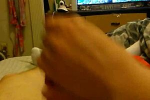 Sexy redhead gives big cock handjob to best friend neighbor