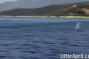 oh wow, this sexy teen april rubs her wet pussy outdoors in the rubber boat!