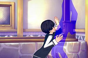 Sword art online yaoi kirito gets blowjob cumshot in mouth japanese asian manga anime game porn gay
