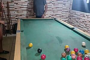 Latina Brunette Deepthroats Monster Cock While Playing Pool Interracially
