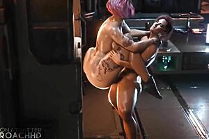 A cumshot compilation with cyberpunk animation and Big Tits