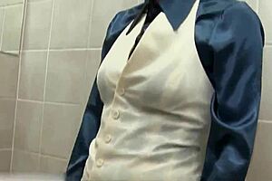 glamorous babe intensely sucks cock in bathroom after peeing