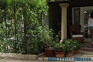 intriguing contrast: real cutie with small tits fucks monster black cock outdoors