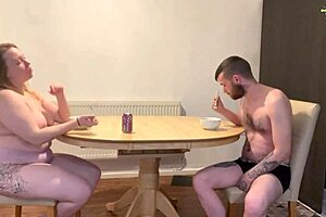 Naked breakfast date with girlfriend feels intimate and loving