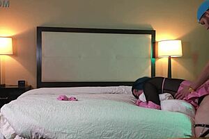 transsexual in chastity bent over and fucked doggystyle by ladyboy