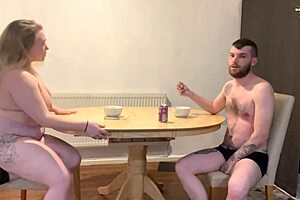 Naked breakfast date with girlfriend feels intimate and loving