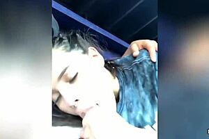 Latina girlfriend gives car blowjob publicly