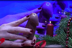Mrs Santa Claus Gives Her Hubby A Contemplative Handjob While Sticking Her Finger In His Peehole