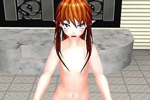 red hair elf girl in mmd animation