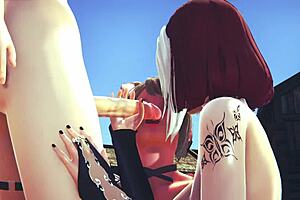 Threesome femboys in hard anal sex