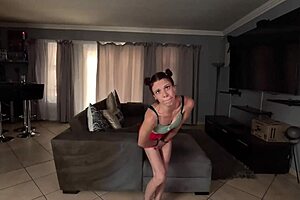 Piss desperation solo slut wets her pants with big ahegao eyes