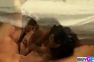 Hot Babe in Threesome Masturbation Gets Orgasm with Pain