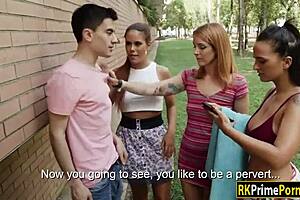 Three Hot Girls Sharing On Pervert Dude!