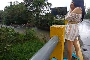 Met sexy Latina on bridge, rain soaked us, wild public sex