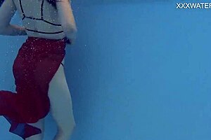 Russian Brunette Marfa Shows Perfect Body While Swimming Naked Underwater Outdoors