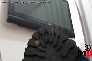 Slave worships queen's feet in podolatry and trampling!