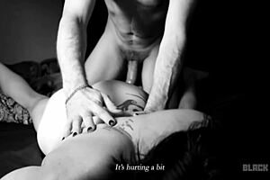 Shaved pussy gets comasturbation and painful anal riding close up