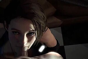 jill valentine endures face fucking blowjob cum facial in resident evil parody