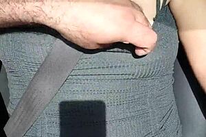 Latina flashing in moving car