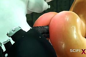 hot futanari android with big tits fucks a young horny hottie in the sci-fi lab using toys and deepthroat.