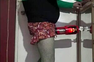 Crossdresser Inserts Machine for Cum