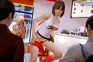 Waifu academy petite teen shows off at job interview in gameplay