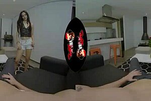 Hey, check out this tiny latina teen's tight pussy pounding in VR