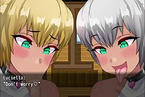 Sisters ciella and luciella deepthroat prince's small cock in hentai anime scene