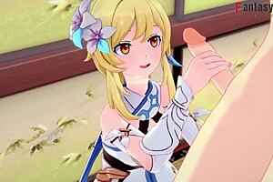 Traveler Lumine blowjob handjob Genshin Impact free.