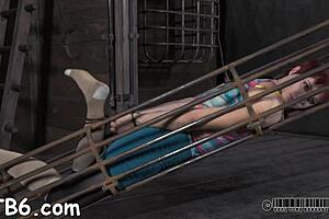 Hot slave gives sloppy blowjob in femdom bondage session