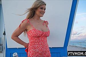 Perfect blonde milf in public