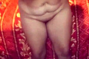 The chubby mexican girl gets horny and masturbates with a big monster cock.