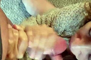 amateur milf kneels for intense blowjob