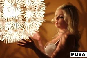 Sexy blonde teases with big tits in retro solo.