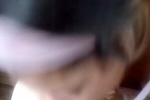 Young Ebony Slut Bends Over for Deepthroat and Facial