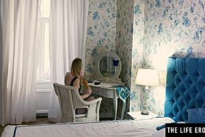 Cheerleader roleplay with leg shaking orgasm, blowjob, creampie, and hard sex