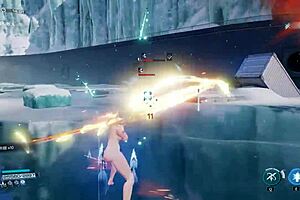 Haru plays naked in Dust White Forbidden Zone snow realm level.