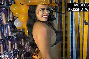 Kriss Hotwife Experiments with Sexy Halloween Fantasies in Cuckold Scene