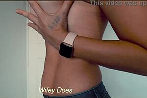 Wife Boldly Strips Denim Shorts