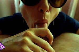 Watch this girl in uniform give a deepthroat blowjob up close, swallowing cum.