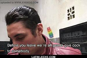 Sexy Latino Boy Covered in Cum by Four Hung Guys